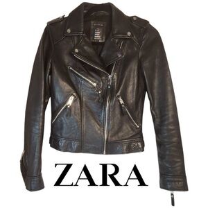 ZARA TRF Genuine Black Leather Jacket